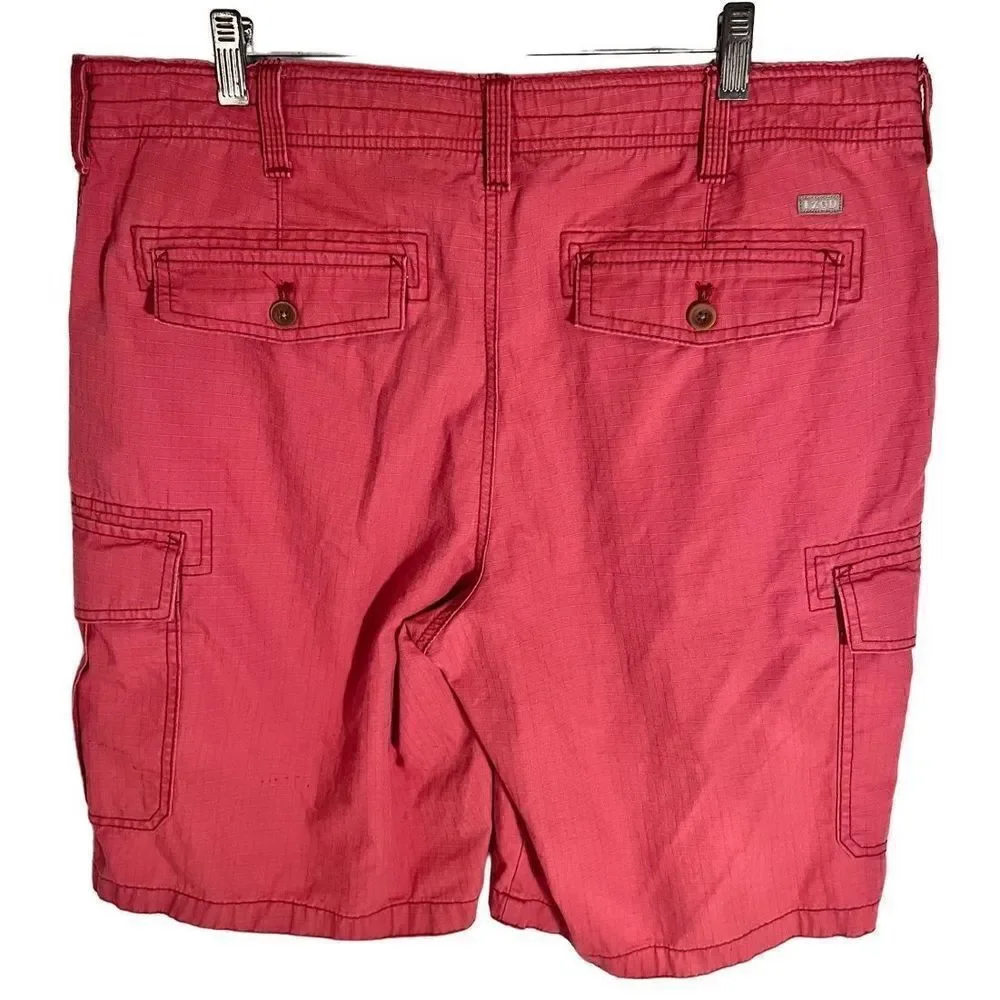 Izod Saltwater Cargo Shorts Mens 36 X 10.5 Salmon Cotton Ripstop